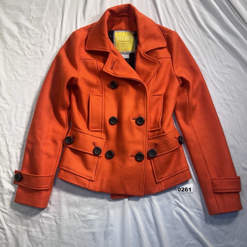 Delia's Women's Orange Peacoat Double Breasted Sz XS